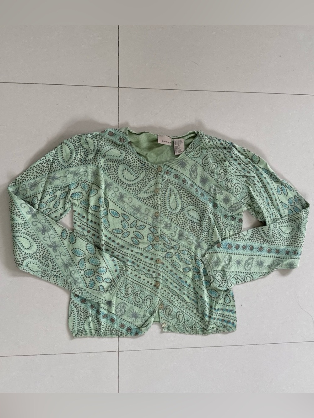 easel Mint Green Paisley-Print Button Cardigan